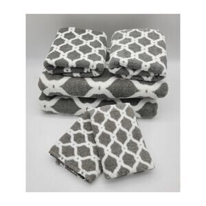 JCPenney Gray/White Ogee Trellis 100% Cotton 6 pc Towel Set 2-Bath/Hand/Wash